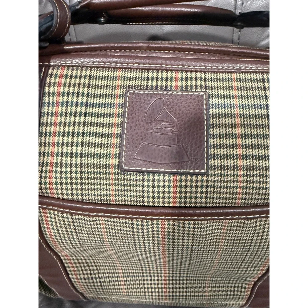 Barrington Plaid Grammy Awards Duffel Bag Brown Leather Trim Travel Weekender